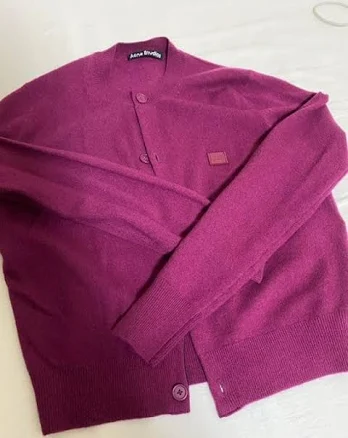 Acne Studios Women's Face Logo Knit Cardigan Pink Long Sleeve Button