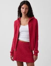 100% Cotton Cable-Knit Zip Cardigan