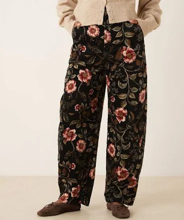 ASOS DESIGN Floral Print Corduroy Barrel Leg Pants