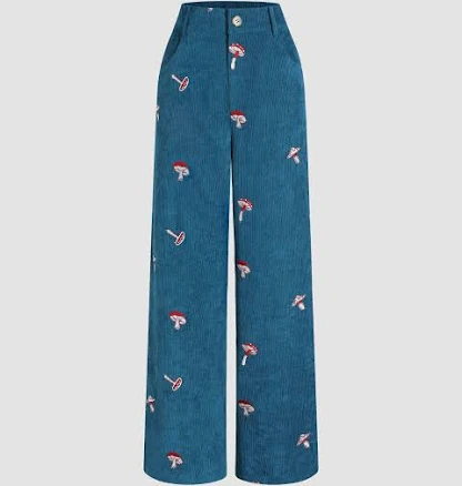 Ditsy Floral Embroidery Corduroy Trousers Womens For Daily Casual