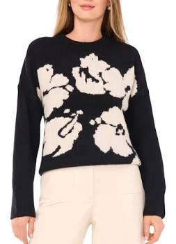 Vince Camuto Women's Floral Jacquard Crew Neck SweaterVince Camuto Women's Floral Jacquard Crew Neck Sweater
