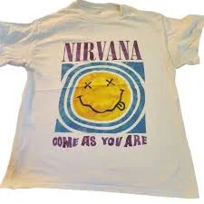 Nirvana "Come As You Are" White Graphic T-Shirt L rock and roll top crazy tshirt