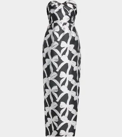 Milly Donna Strapless Jacquard Heart Neck Maxi Dress
