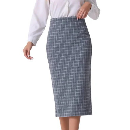 Inspire Chic Women's High Waist Checked Plaid Midi Skirt