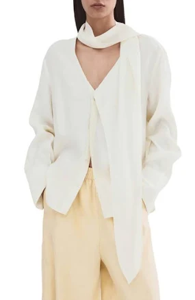 MANGO Women's Scarf Neck Button-Up Blouse