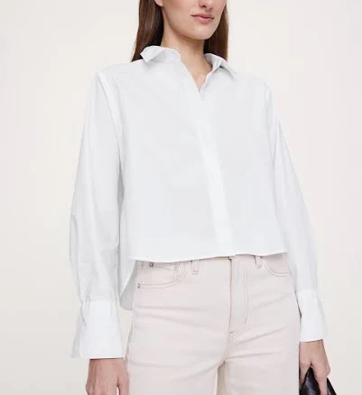 Banana Republic Women's Cropped Cotton Poplin Shirt with Elbow Patches