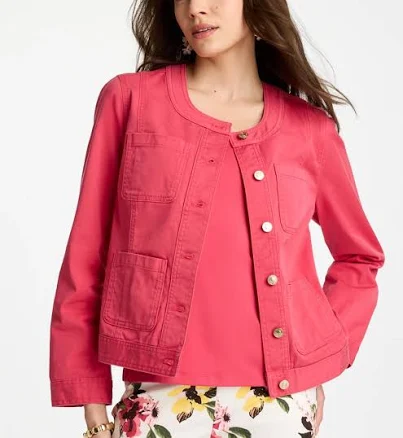 Chico's Women's Collarless Twill Box Jacket