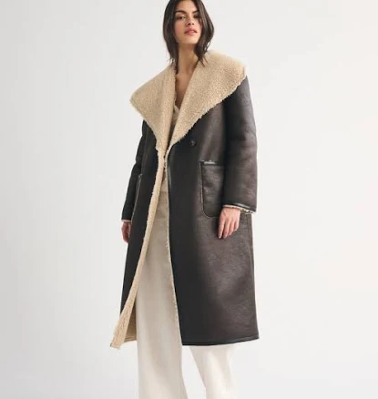 Abercrombie & Fitch Women's Reversible Vegan Shearling Long Coat