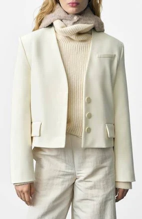 MANGO Women's Jeanne Structured Cropped Blazer