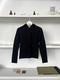 Half Zip-Up Knit Hoodie, Black