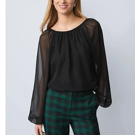 Ann Taylor Women's Shirred Crew Neck Blouse