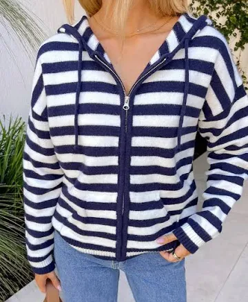 Beginning Boutique Exclusive Mollie Stripe Knit Zip Sweater