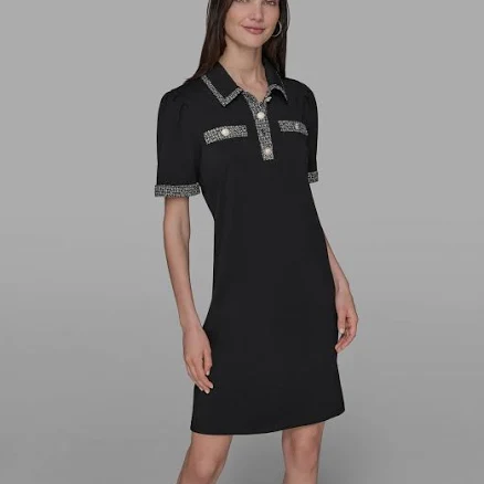 Karl Lagerfeld Paris Women's Tweed-Trim Button-Front Dress