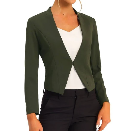 Allegra K Women Collarless Work Office Business Casual Cropped Blazer