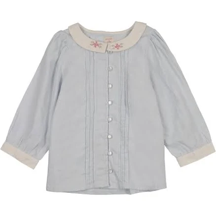 Analogie Lil Legs Embroidered Linen Collection Girls 3/4 Sleeve Pintuck Collar Blouse