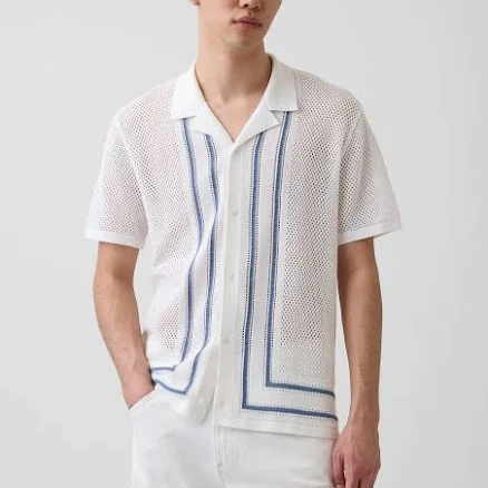 Gap Men's Stripe Camp Collar Sweater Shirt