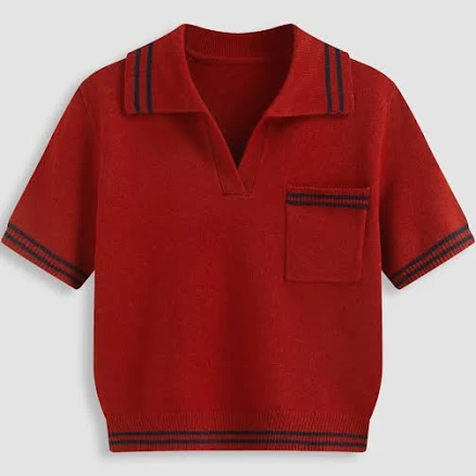 CIDER Women's All-Season Tops Knit Fabric Knit Collar Top Stripe Short Sleeve