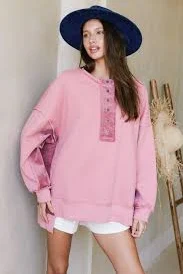 Henry Neck Color Block Sweatshirt Mauve