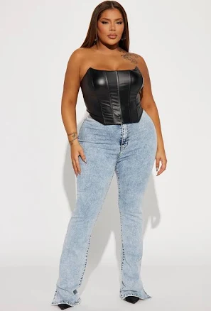 Fashion Nova Women's Side Slit Stretch Slim Bootcut Jeans