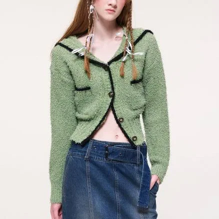 Shawl Sailor Collar Knit Cardigan