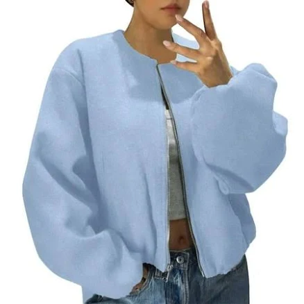 Women's Oversize Puff Long Sleeve Wool Blend Crop Jacket