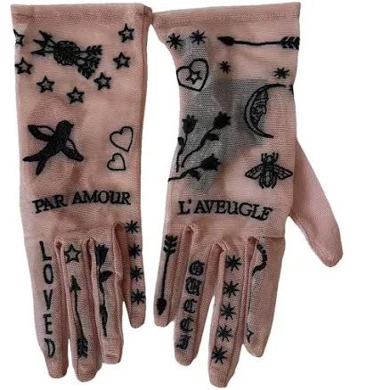 GUCCI Beige Synthetic Embroidered Gloves Size S
