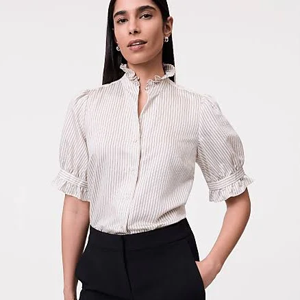 Ann Taylor Women's Striped Ruffle Collar Shirt