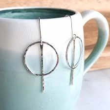 Silver Circle Bar Earrings