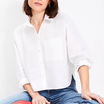 Women's Loft Poplin Modern Pocket Shirt Size