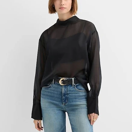 Loft Women's Satin Cami Top Mock Neck Blouse