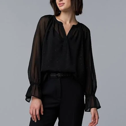 Women's Simply Vera Vera Wang Shirred Neck Blouse, Size: XS, Black