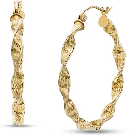 10K Gold Diamond-Cut Twisted Ribbon Tube Hoop Earrings