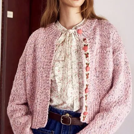 Bindya Jacquard Lace Candy Cardigan (Pink) - Women | Color: Pink | Size: S