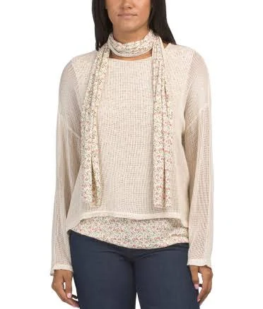 Lightweight Layered Top With Scarf for Women | Beige | Size: S | Cotton/Viscose