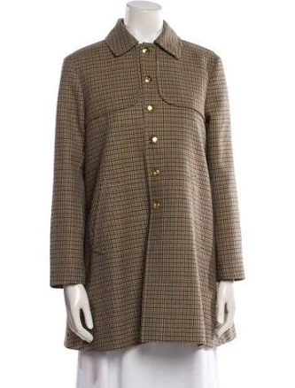 Celine Wool Houndstooth Print Coat in Neutrals, Women's US4, FR36 | S
