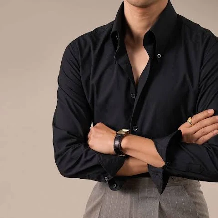 Men's Dress Shirt with Bold Pointed Collar - Button-Down Style Black / XXL