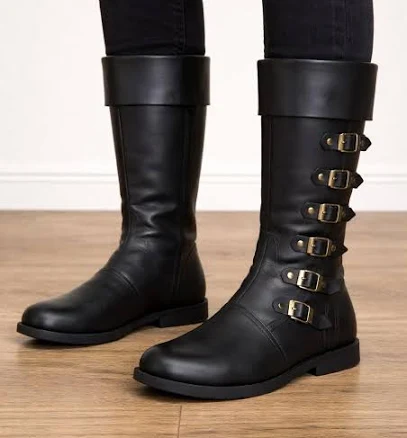 Gothic Punk Leather Knee High Buckle Boots