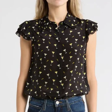 Alice + Olivia Women's Martel Flutter Sleeve Silk Blouse
