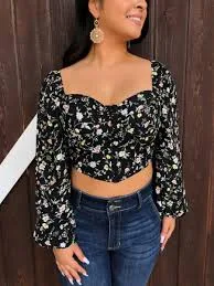 " Gloria " Floral Print Corset Top ( Black ) FINAL SALE