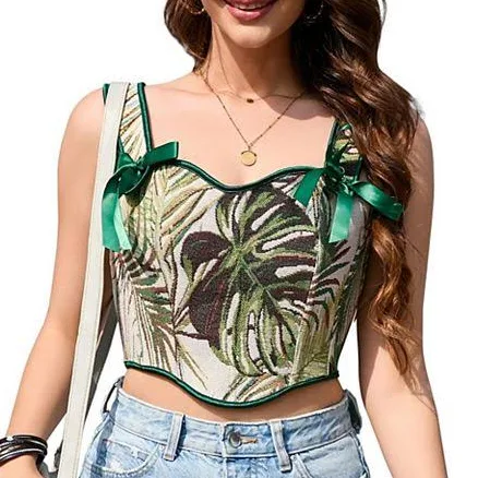 Vintage Floral Overbust Corset Bustier Top