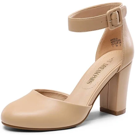 DREAM PAIRS Round Toe Chunky Heel Pumps