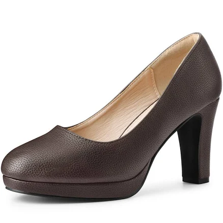 Women's Platform Round Toe Chunky Heel Pumps, Size: 11, Dark Brown