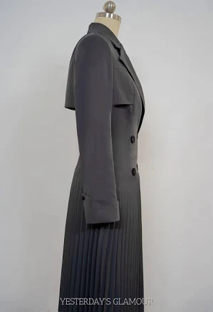 Pleated Trench Coat Dress | Retro Midi Outfit | Elegant Button Front