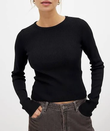 NA-KD Ribbed Knitted Round Neck Top