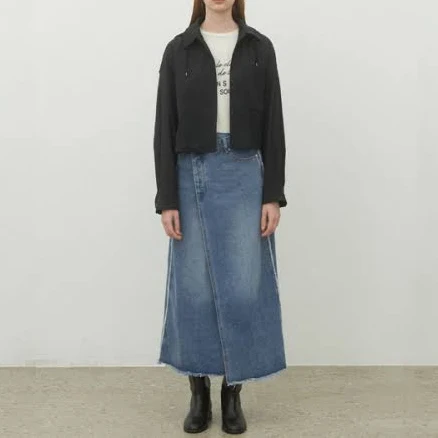 ATELIER NAIN UNBALANCED LOW WRAP DENIM SKIRT