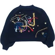 Vanessa embroidered crew neck sweater "Strings" - M/L