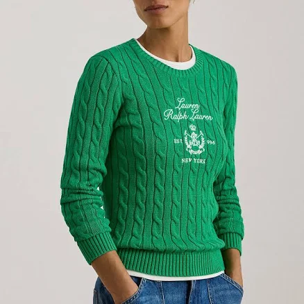 Ralph Lauren Women's Embroidered-Crest Cable-Knit Sweater