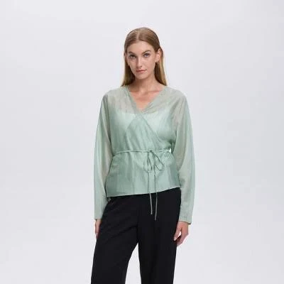 A New Day Women's Sheer Long Sleeve Wrap Shirt