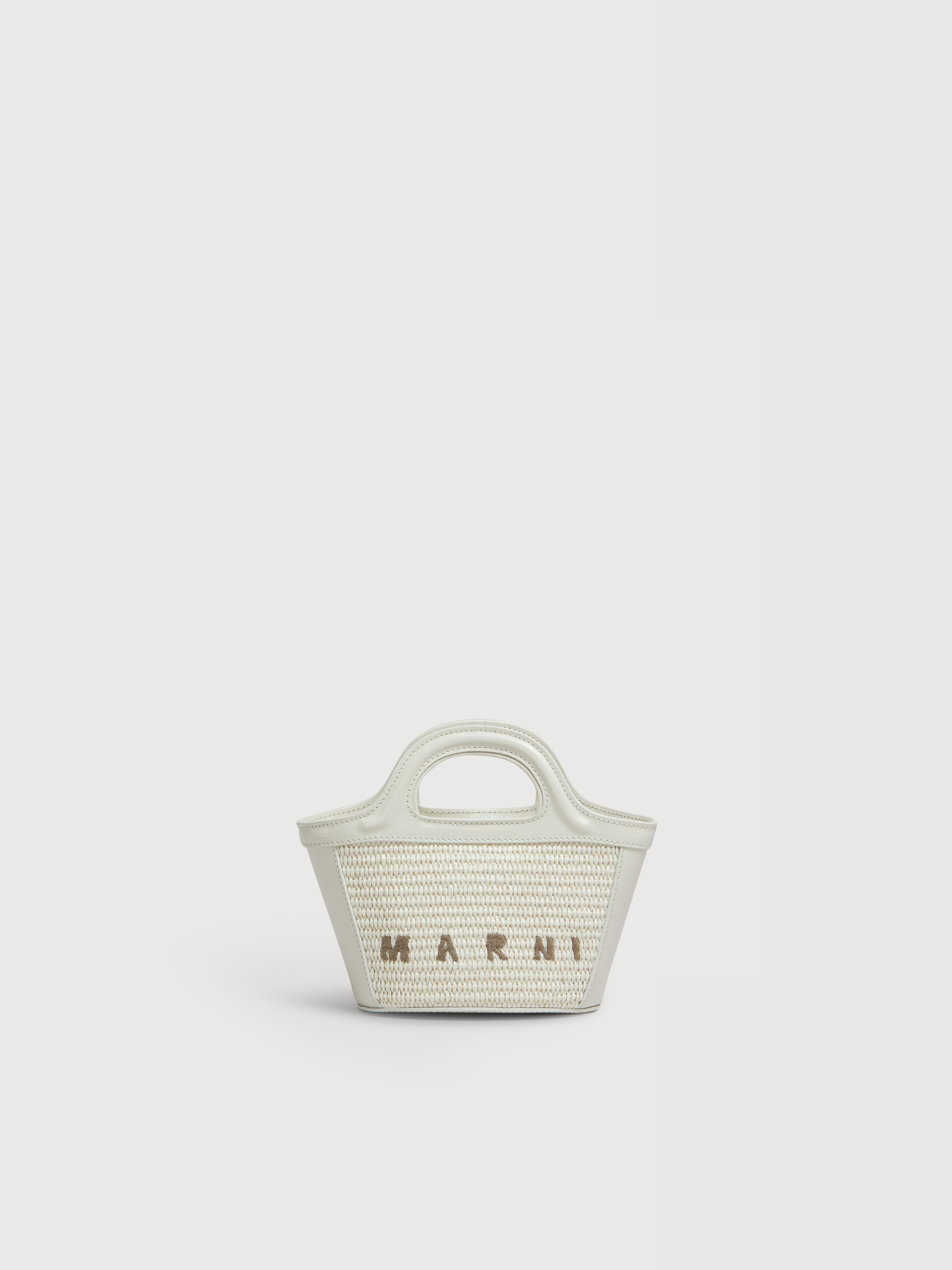 Tropicalia Micro Bag in ivory leather and raffia-effect fabric