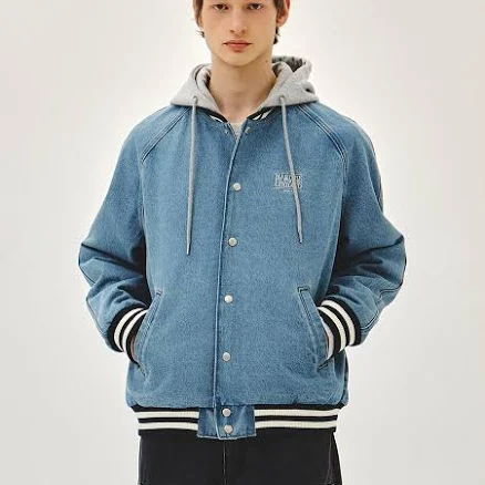 MARITHE + FRANCOIS GIRBAUD CLASSIC LOGO RAGLAN DENIM VARSITY JACKET light blue by W Concept